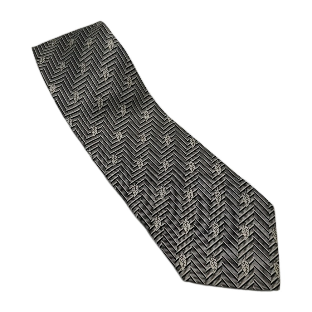 Jianshiba 100% Silk‎ Tie Black White Chevron Leaf Geometric Business Classic